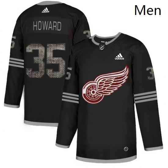 Mens Adidas Detroit Red Wings 35 Jimmy Howard Black Authentic Classic Stitched NHL Jersey